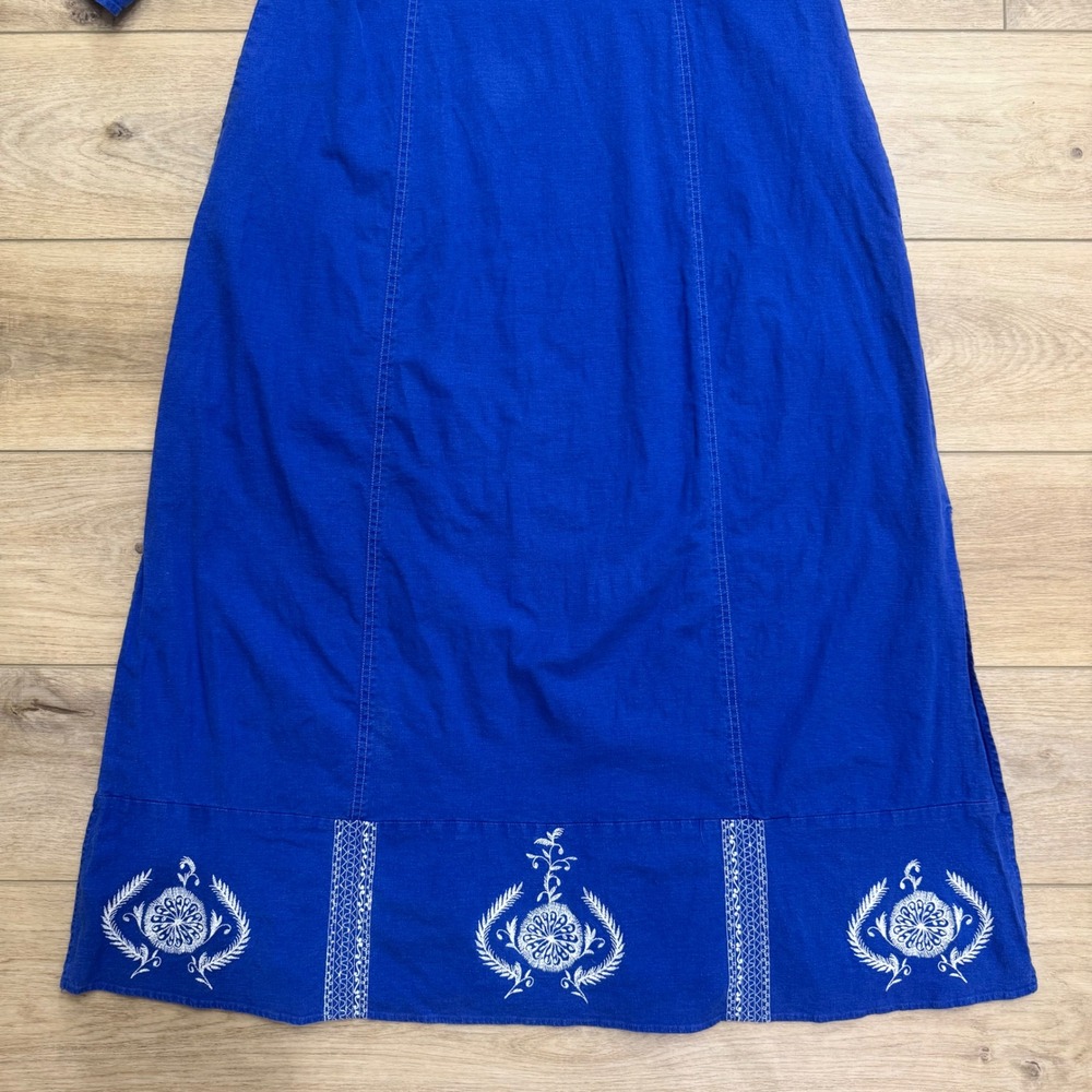 Soft Surroundings Blue Embroidered Hooded Beach Maxi Dress Small Linen Blend - Picture 8 of 14
